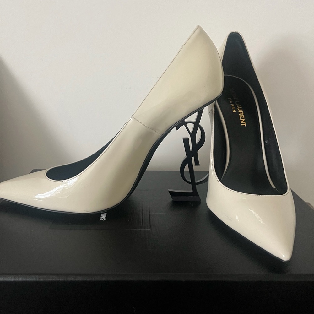 YSL patent white Vernice Chiffon/Nero Lucido